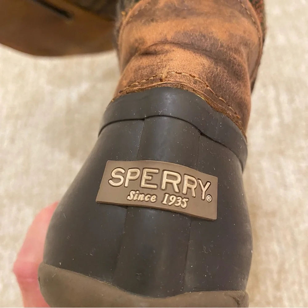 Sperry Saltwater Sela leather wool plaid Duck boots vintage size 6.5